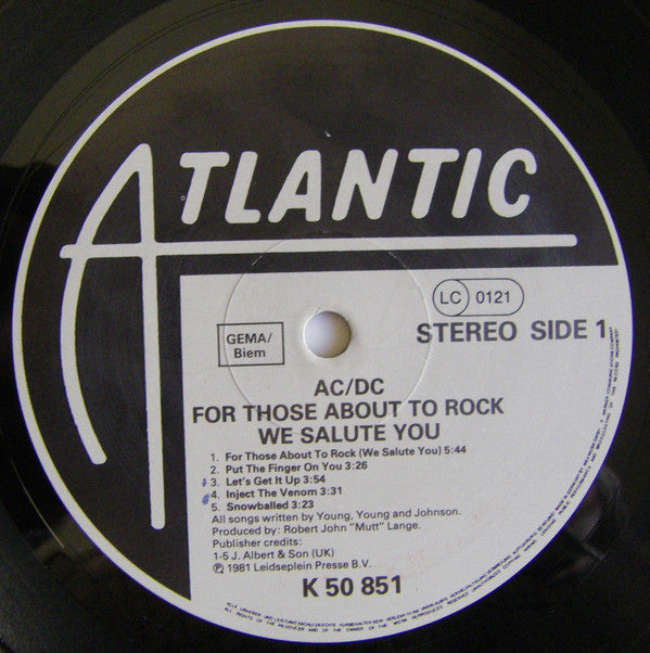 AC/DC : For Those About To Rock (We Salute You) (LP, Album, Gat)