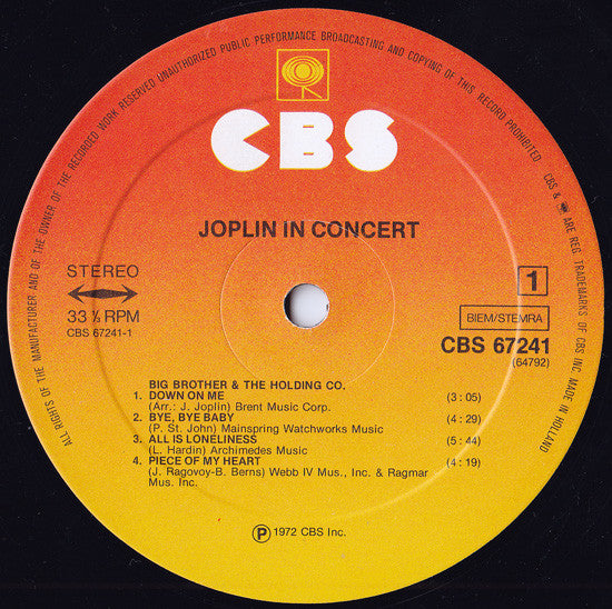 Janis Joplin : Joplin In Concert (2xLP, Album, RE, Sun)