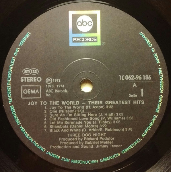 Three Dog Night : Joy To The World - Their Greatest Hits (LP, Comp)