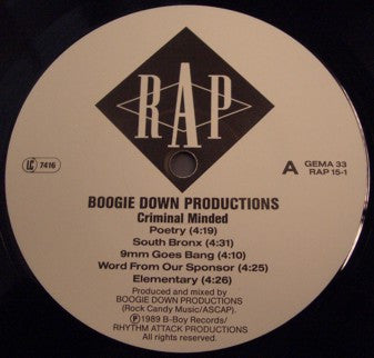 Boogie Down Productions : Criminal Minded (LP, Album, RE)