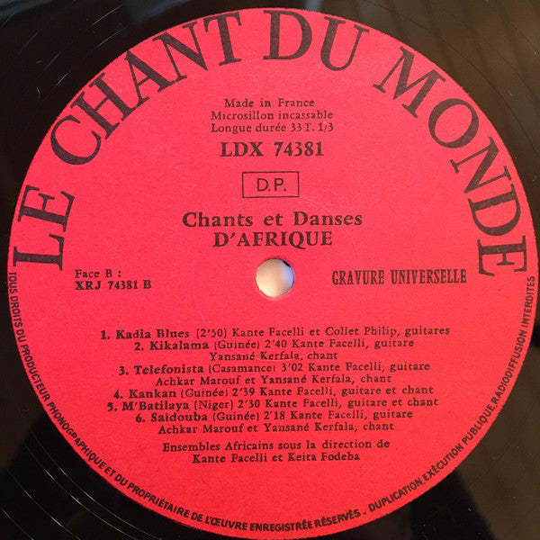 Keita Fodeba, Kante Facelli : Chants & Danses Afrique (LP)
