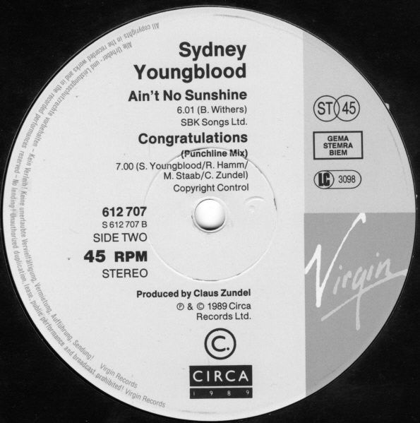 Sydney Youngblood : If Only I Could / Ain't No Sunshine / Congratulations (12")
