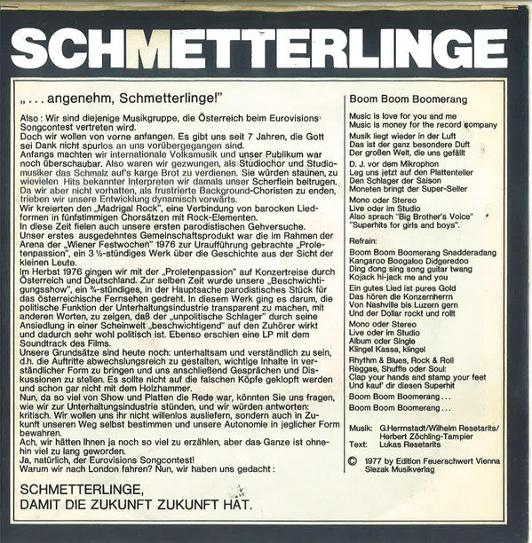 Schmetterlinge : Boom Boom Boomerang (7", Single)