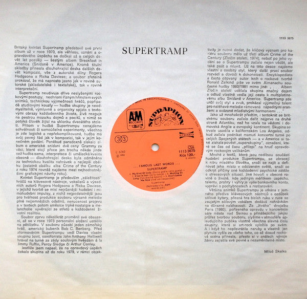 Supertramp : "...Famous Last Words..." (LP, Album, Ora)
