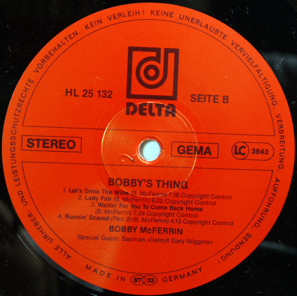Bobby McFerrin : Bobby's Thing (LP, Comp)