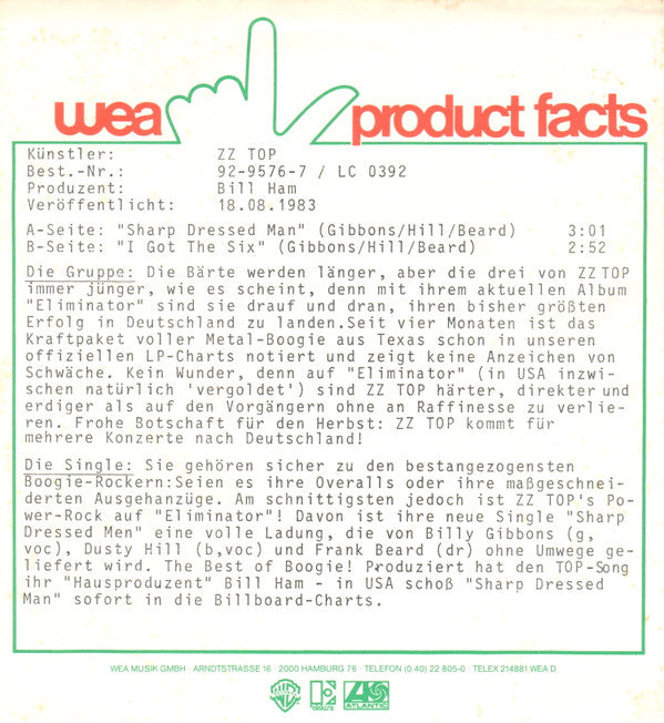 ZZ Top : Sharp Dressed Man (7", Single)