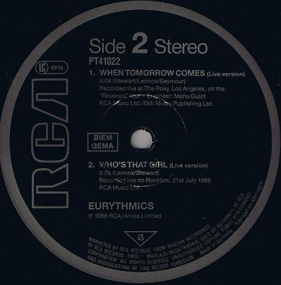 Eurythmics : The Miracle Of Love (12", Maxi)