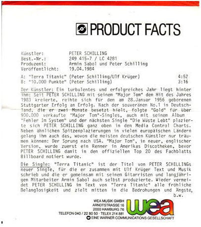 Peter Schilling : Terra Titanic (7", Single)