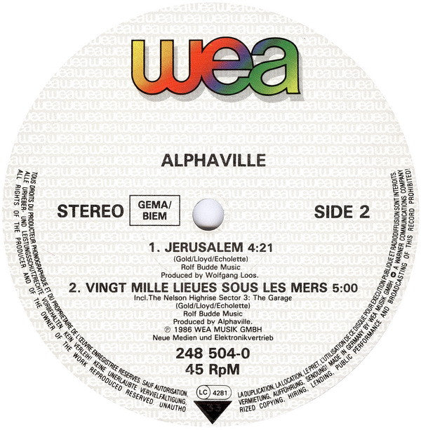 Alphaville : Jerusalem (The Palace Version) (12", Single)