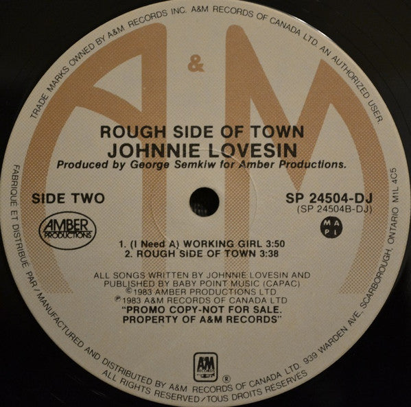 Johnnie Lovesin* : Rough Side Of Town (LP, Album, Promo)