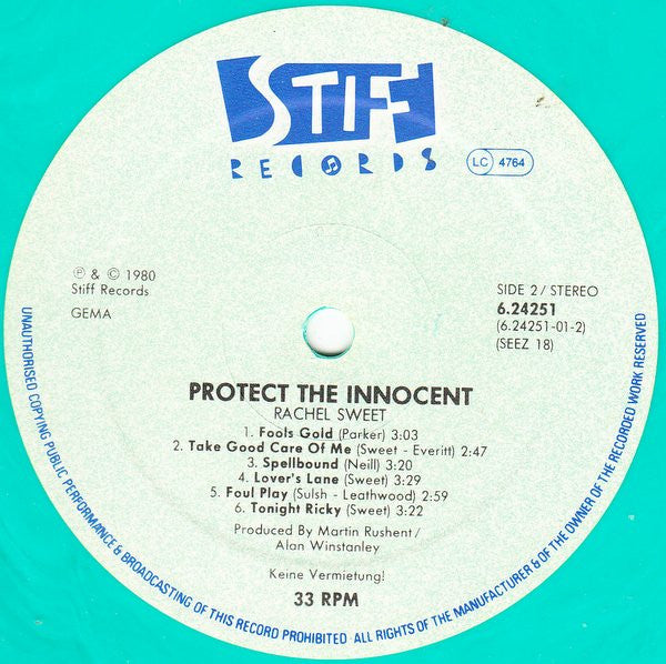 Rachel Sweet : Protect The Innocent (LP, Album, RE, Tur)
