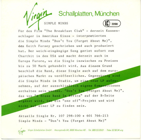 Simple Minds : Don't You (Forget About Me) (7", Single)