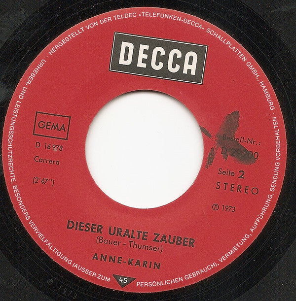 Anne Karin : Meine Seele Ist Ein Spiegel (7", Single)