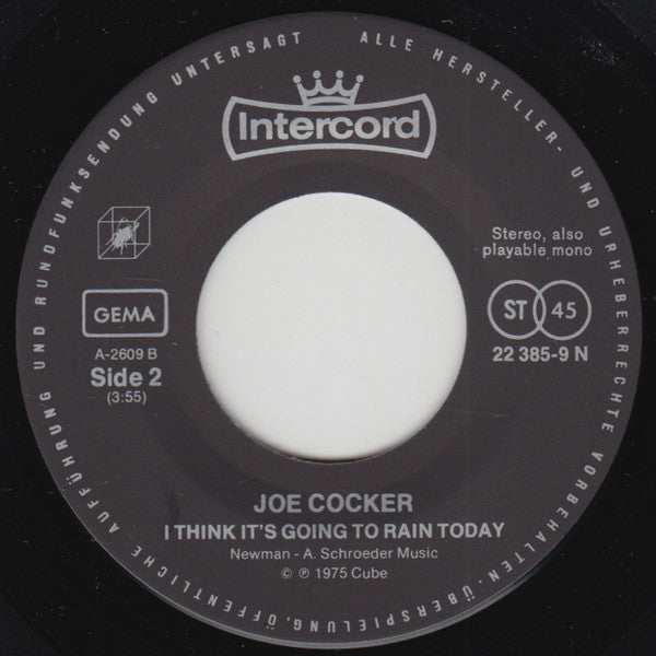 Joe Cocker : It's All Over But The Shoutin' / I Think It's Going To Rain Today (7", Single)