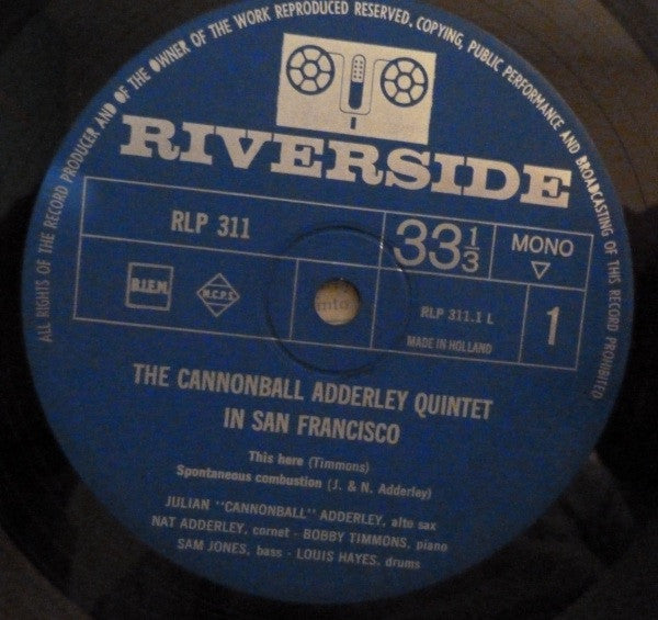 The Cannonball Adderley Quintet Featuring Nat Adderley : The Cannonball Adderley Quintet In San Francisco (LP, Album, Mono)