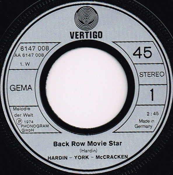 Hardin - York* - McCracken* : Back Row Movie Star (7", Single)