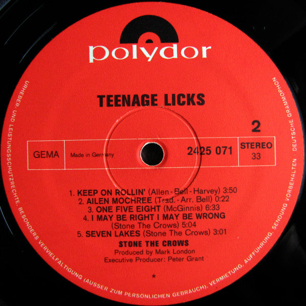 Stone The Crows : Teenage Licks (LP, Album)