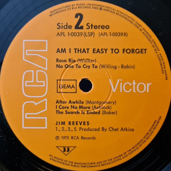 Jim Reeves : Am I That Easy To Forget (LP, Album)