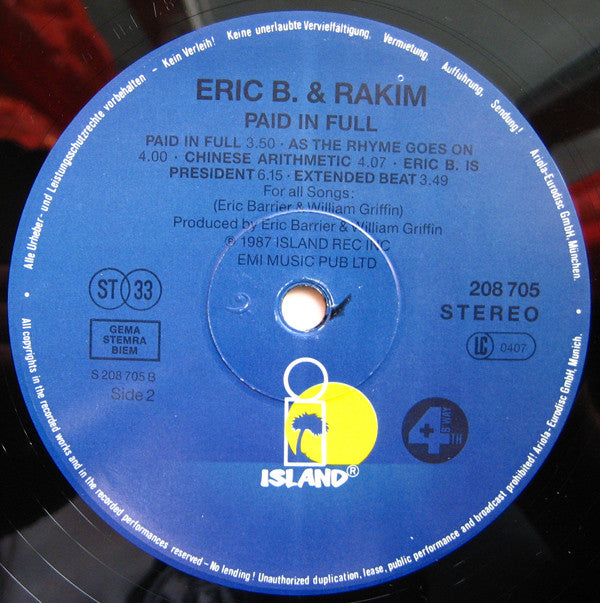Eric B. & Rakim : Paid In Full (LP, Album)