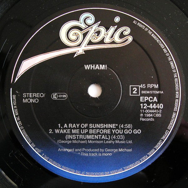 Wham! : Wake Me Up Before You Go-Go (12", Maxi, Mono)