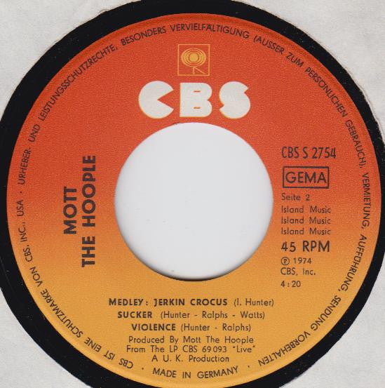 Mott The Hoople : Saturday Gig (7", Single)