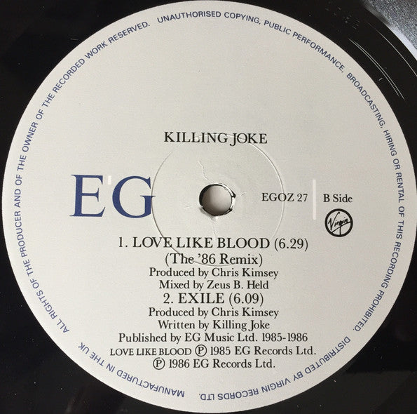 Killing Joke : Adorations (The Supernatural Mix + The '86 Special Remix Of Love Like Blood) (12", Single)