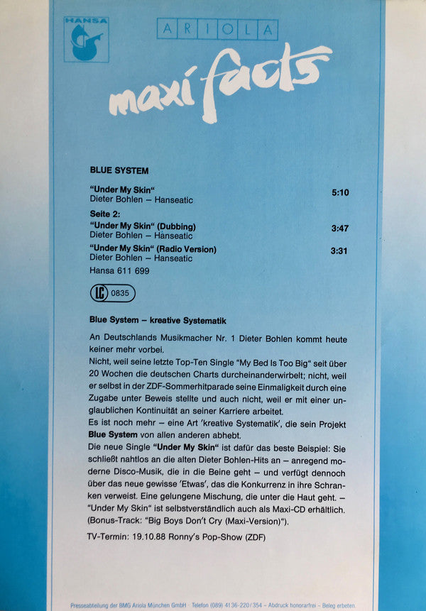 Blue System : Under My Skin (12", Maxi)