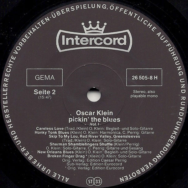 Oscar Klein : Pickin’ The Blues, Vol. 1 (LP, Album)