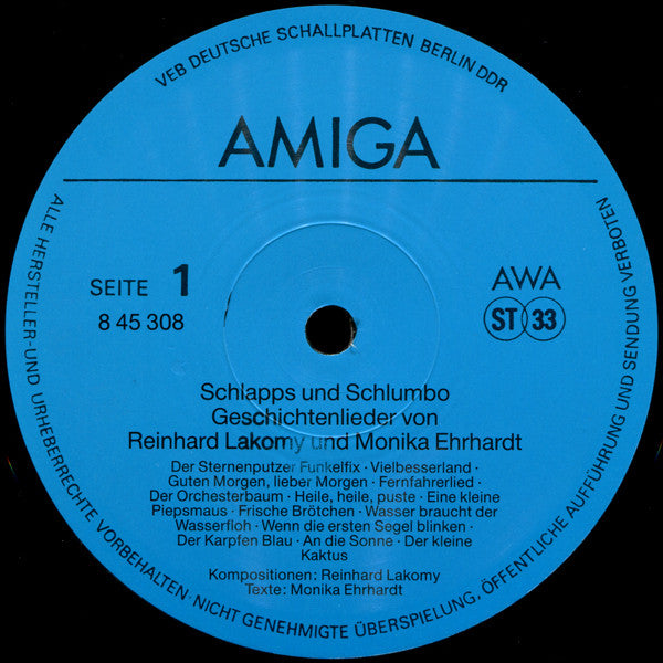 Reinhard Lakomy & Monika Ehrhardt : Schlapps Und Schlumbo - Geschichtenlieder Von Reinhard Lakomy & Monika Ehrhardt (LP, Album)