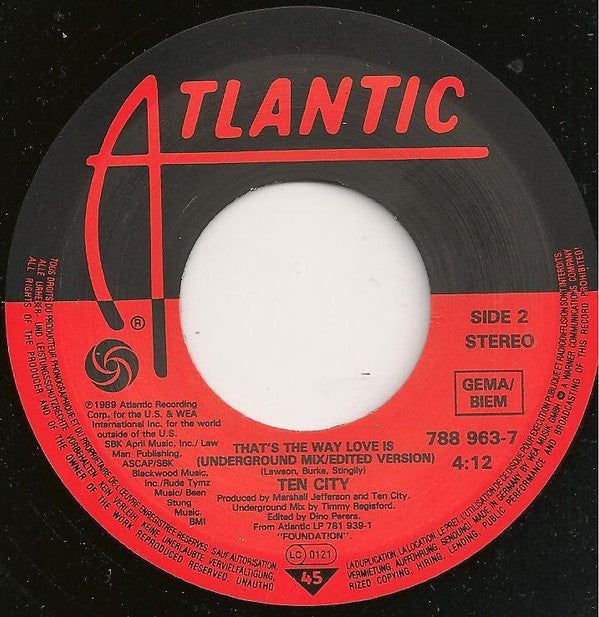 Ten City : That's The Way Love Is (7", Single)