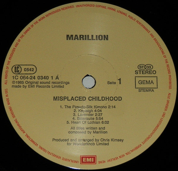 Marillion : Misplaced Childhood (LP, Album, Gat)