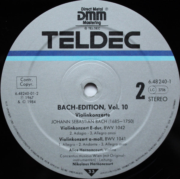 J. S. Bach* - Alice Harnoncourt, Walter Pfeiffer, Jürg Schaeftlein - Concentus musicus Wien, Nikolaus Harnoncourt : 6 Violinkonzerte = Violin Concertos = Concertos Pour Violon (2xLP, Comp, RE, S/Edition)