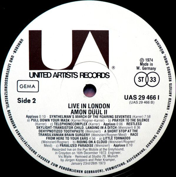 Amon Düül II : Live In London (LP, Album)