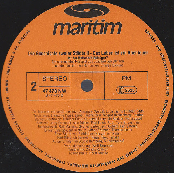 Charles Dickens (2) : Die Geschichte Zweier Städte 2 - Das Leben Ist Ein Abenteuer - Ist Der Retter Ein Betrüger? (LP)