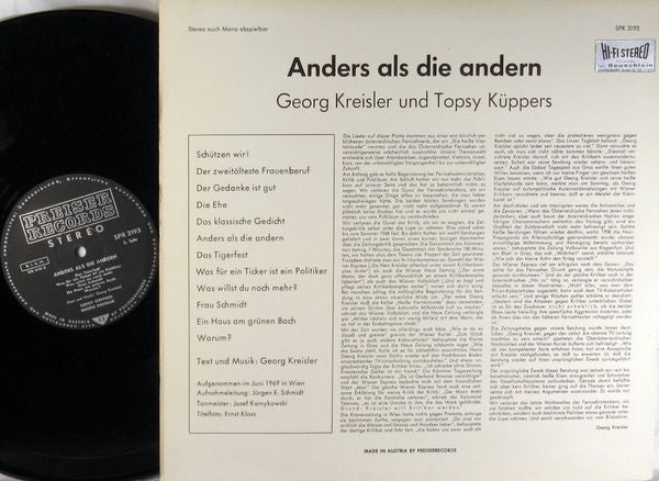Georg Kreisler Und Topsy Küppers : Anders Als Die Andern (LP, Album)