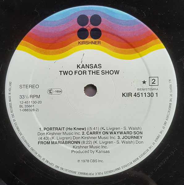 Kansas (2) : Two For The Show (2xLP, Album, RE)