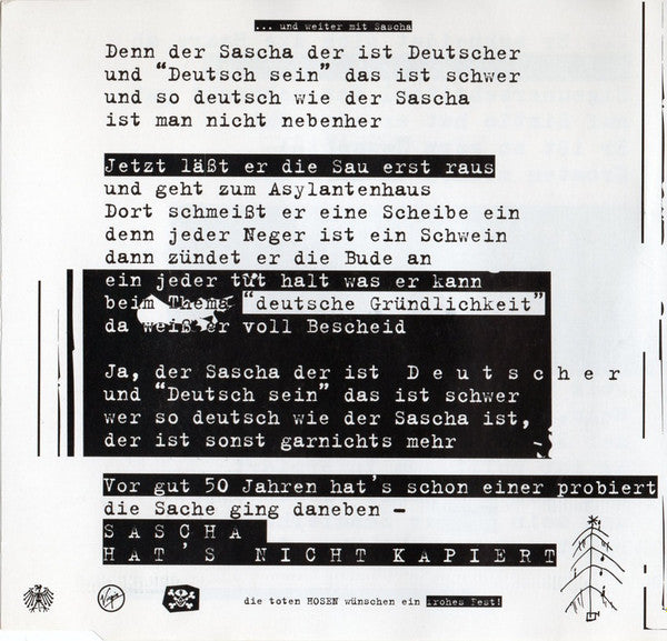 Die Toten Hosen : Sascha ... Ein Aufrechter Deutscher (CD, Single)
