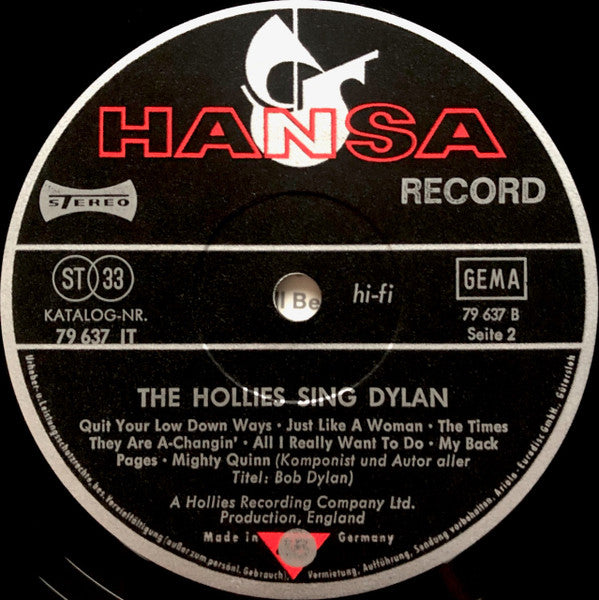 The Hollies : The Hollies Sing Dylan (LP, Album)