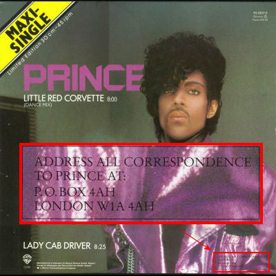 Prince : Little Red Corvette (Dance Mix) (12", Maxi, Ltd, RE)