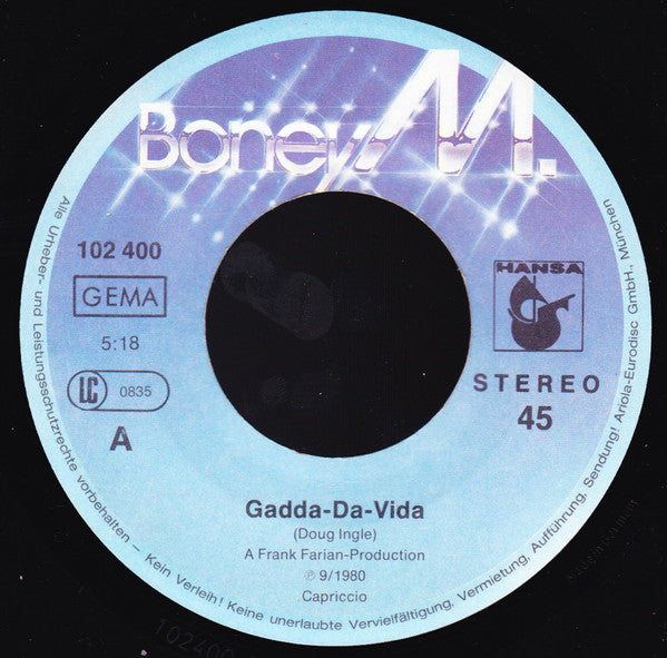 Boney M. : Children Of Paradise / Gadda-Da-Vida (7", Single, Fir)