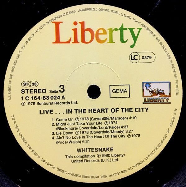 Whitesnake : Live... In The Heart Of The City (2xLP, Album)
