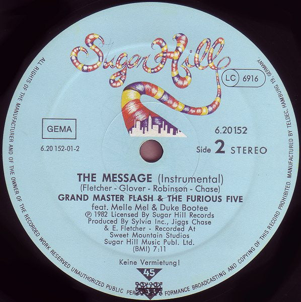 Grand Master Flash & The Furious Five* Feat. Melle Mel & Duke Bootee : The Message (12", Single)