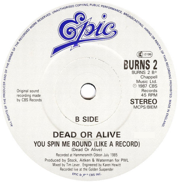 Dead Or Alive : Hooked On Love (7", Single)