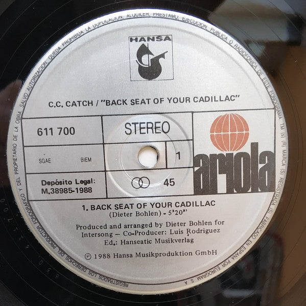 C.C. Catch : Backseat Of Your Cadillac (12", Maxi)