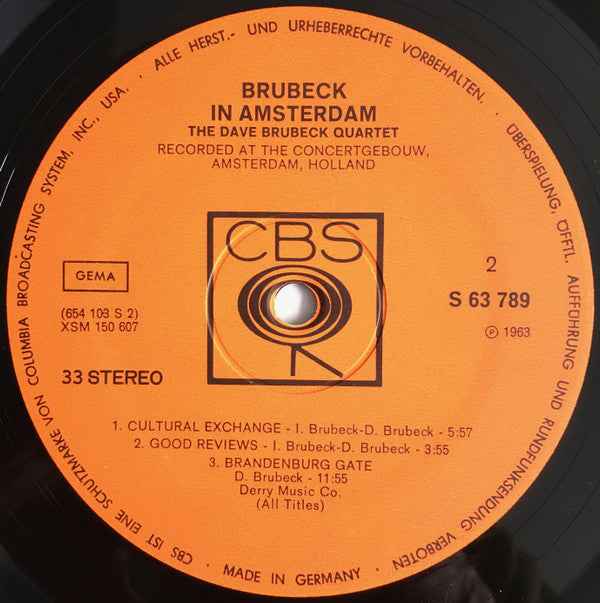 The Dave Brubeck Quartet : Brubeck In Amsterdam (LP, Album)