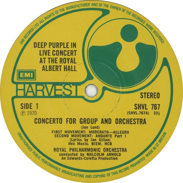 Deep Purple & Royal Philharmonic Orchestra Conducted By Malcolm Arnold : Concerto For Group And Orchestra (LP, Album, RP, Gat)