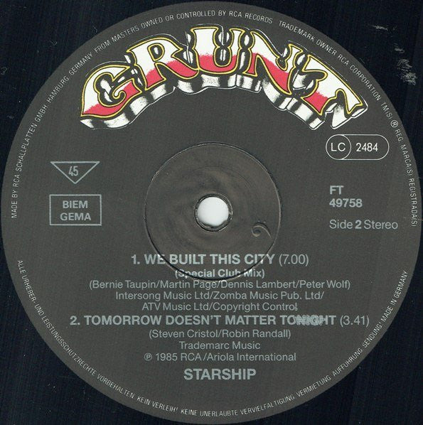 Starship (2) : Nothing's Gonna Stop Us Now (From The Twentieth Century Fox Motion Picture Mannequin) (12", Maxi)