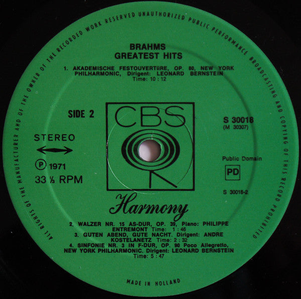 Brahms* : Brahms' Greatest Hits (LP, Comp, RE)