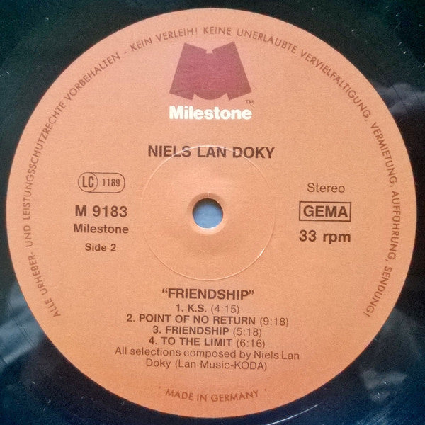 Niels Lan Doky : Friendship (LP, Album)