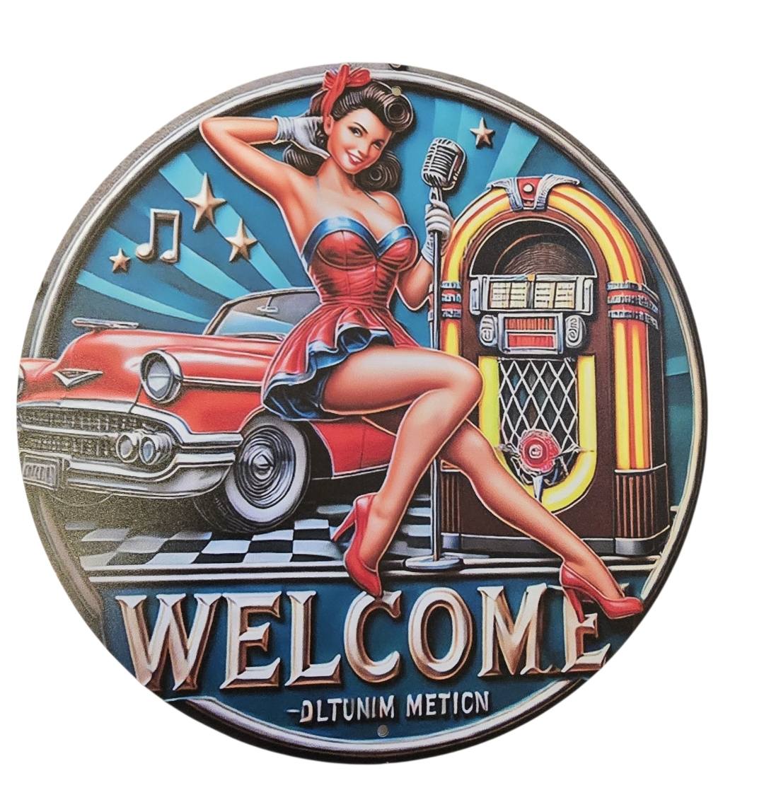 Rond Metalen Bord – Retro Welcome Diner & Jukebox